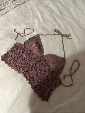 Handmade Crochet Open Back Top in Dusty Mauve
